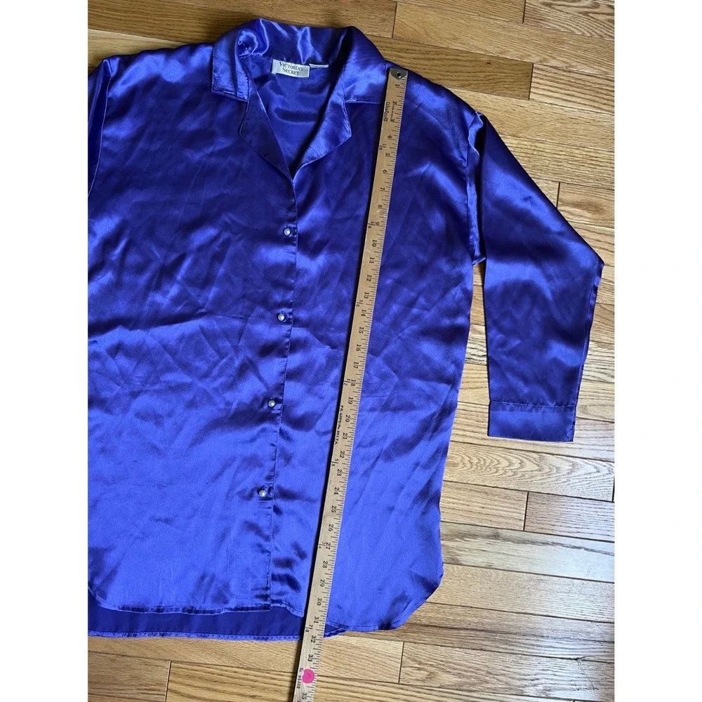 Victorias‎ Secret Purple Satin Sleep Shirt Vintage Gold Label P/S Long Sleeve